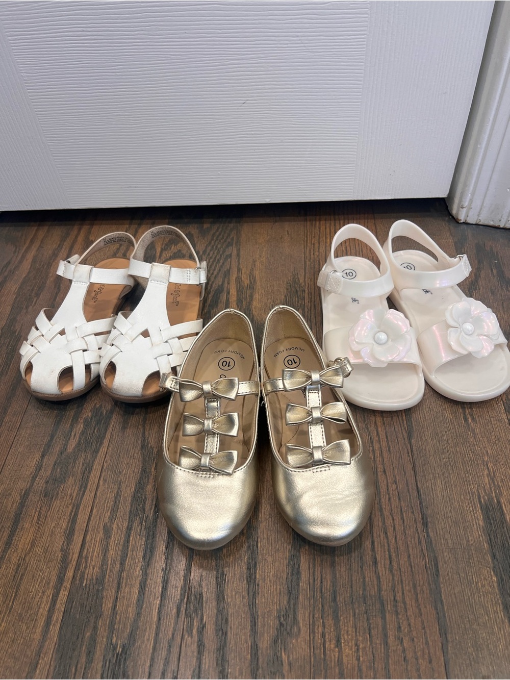 Cat & Jack Size 10 Bundle: Gold Bow Flats, Pearlized Jelly & White Sandals